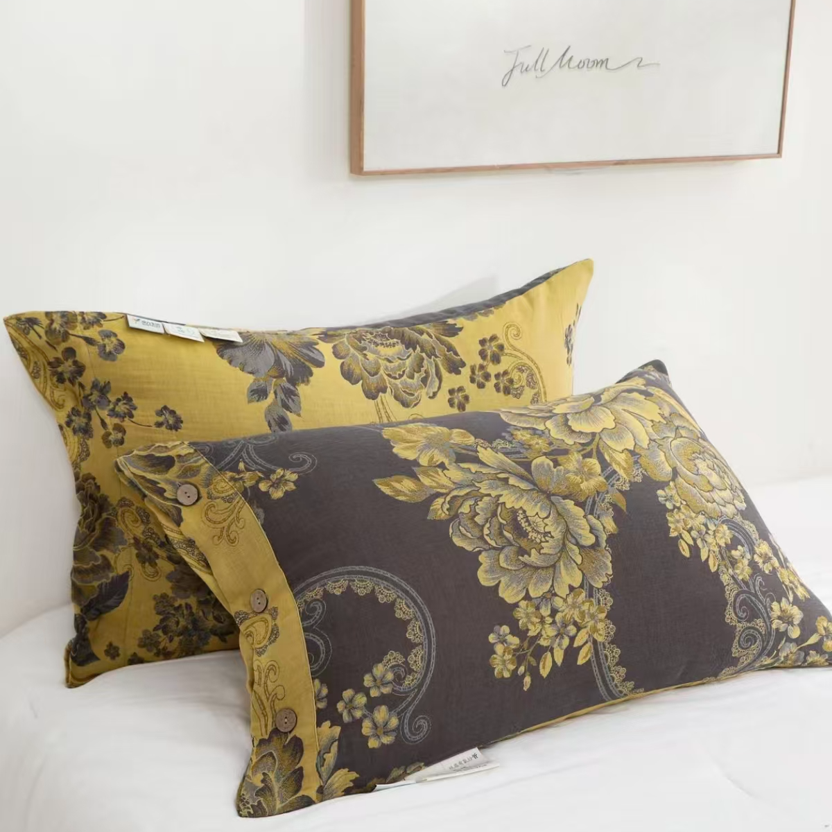 【黑金牡丹】纯棉多层纱布枕套一对两只---50cm*80cm