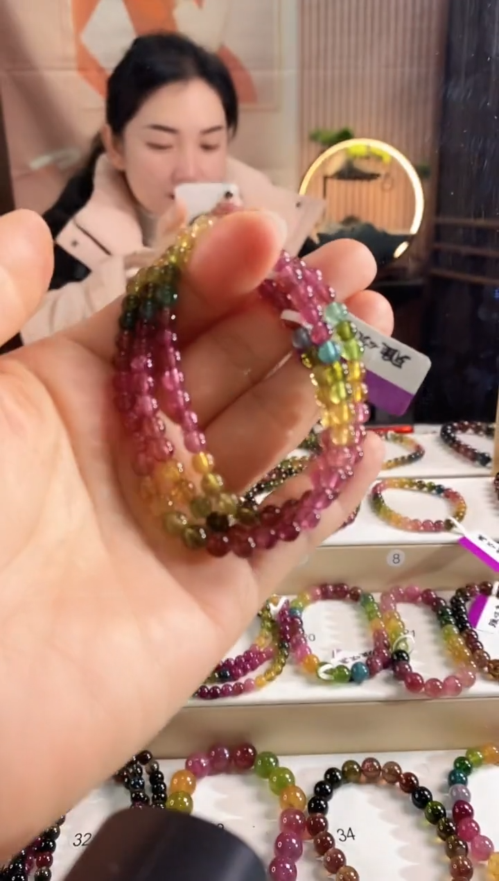 未镶嵌手链碧玺G2642三圈颜色微差