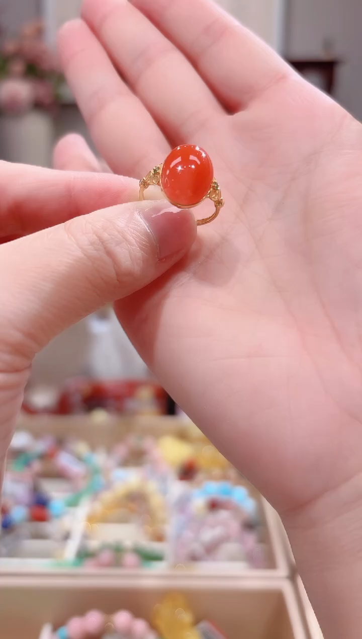 【闪购商品】南红玛瑙戒指18K金镶嵌设计款珠串