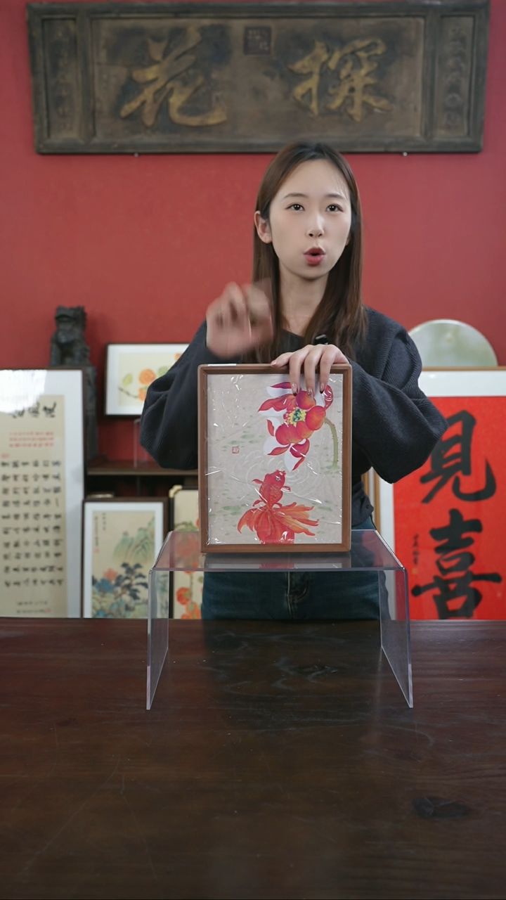 【闪购商品】书法手绘10寸摆台-A307荷花锦鲤-实木