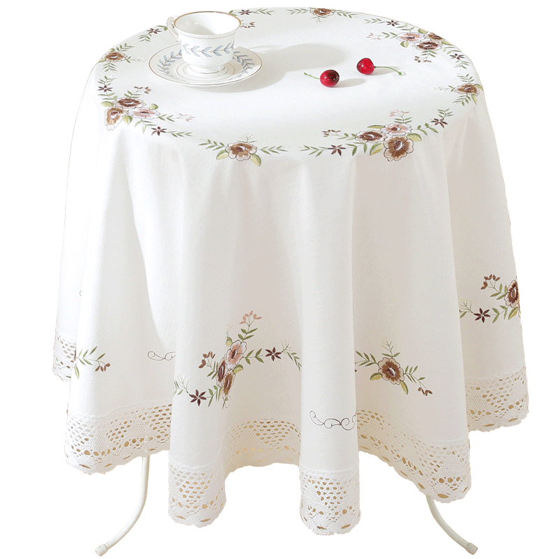 【5154-19】白色棉纱绣(180cm直径圆形)蕾丝花边多用盖巾