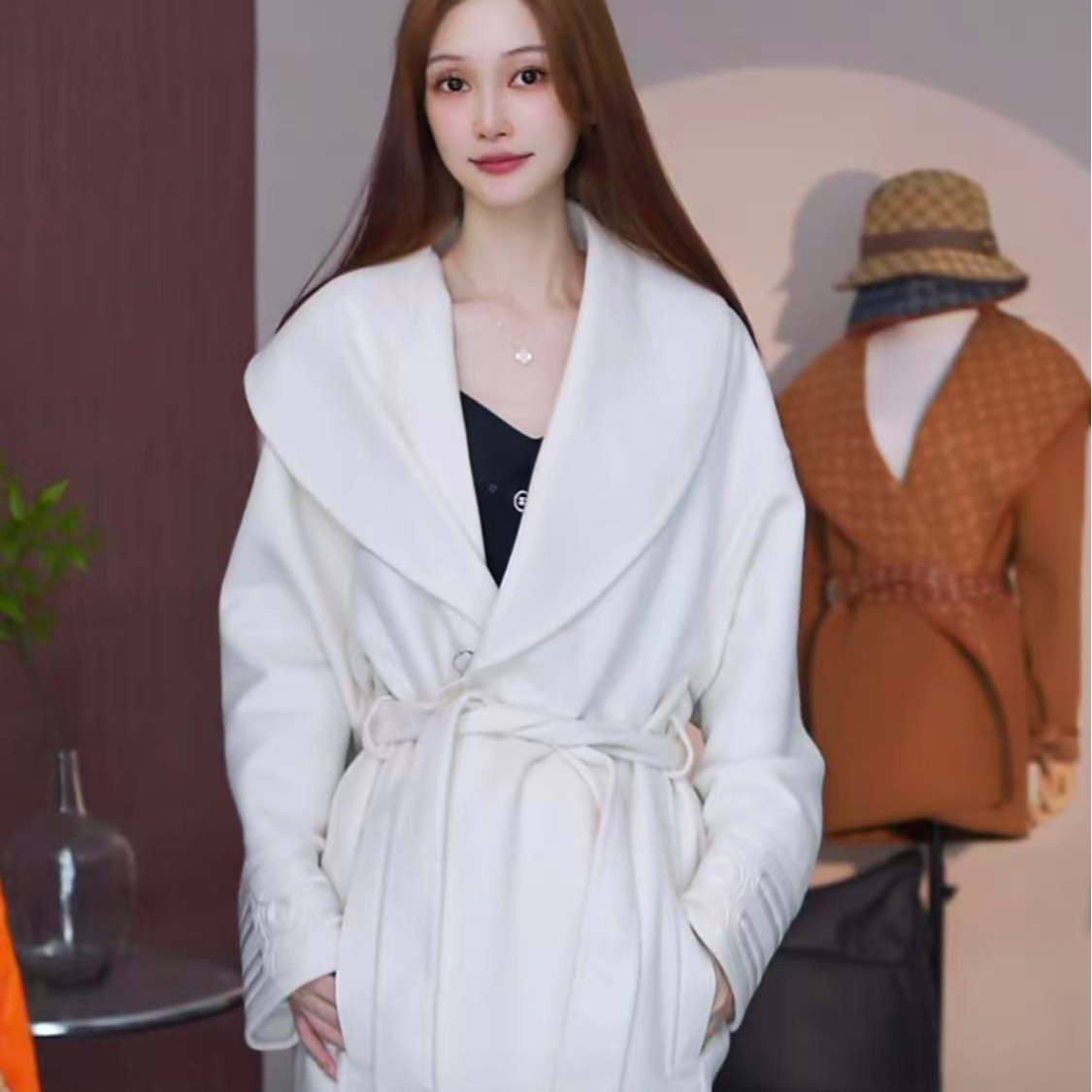 99新 Hermes/爱马仕 D500283/编织袖口翻领大衣/36码