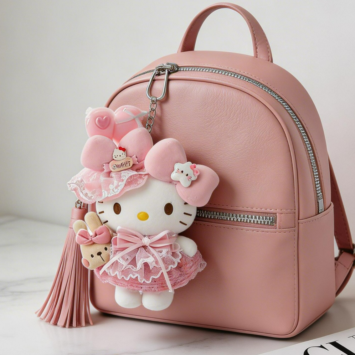 正版HelloKitty粉黛蕾丝kt挂件三丽鸥毛绒包挂玩偶送包包生日礼物