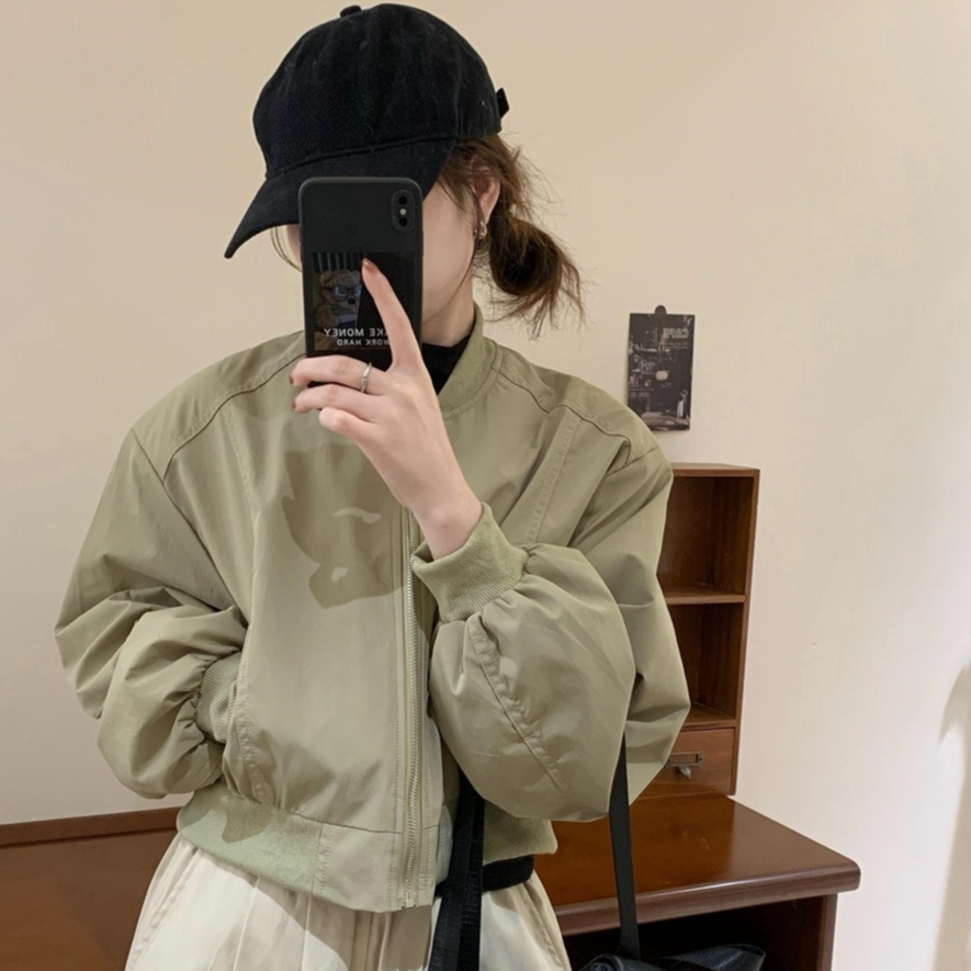 2842秋季简约棒球服宽松显瘦短款夹克外套女时尚休闲百搭上衣显瘦