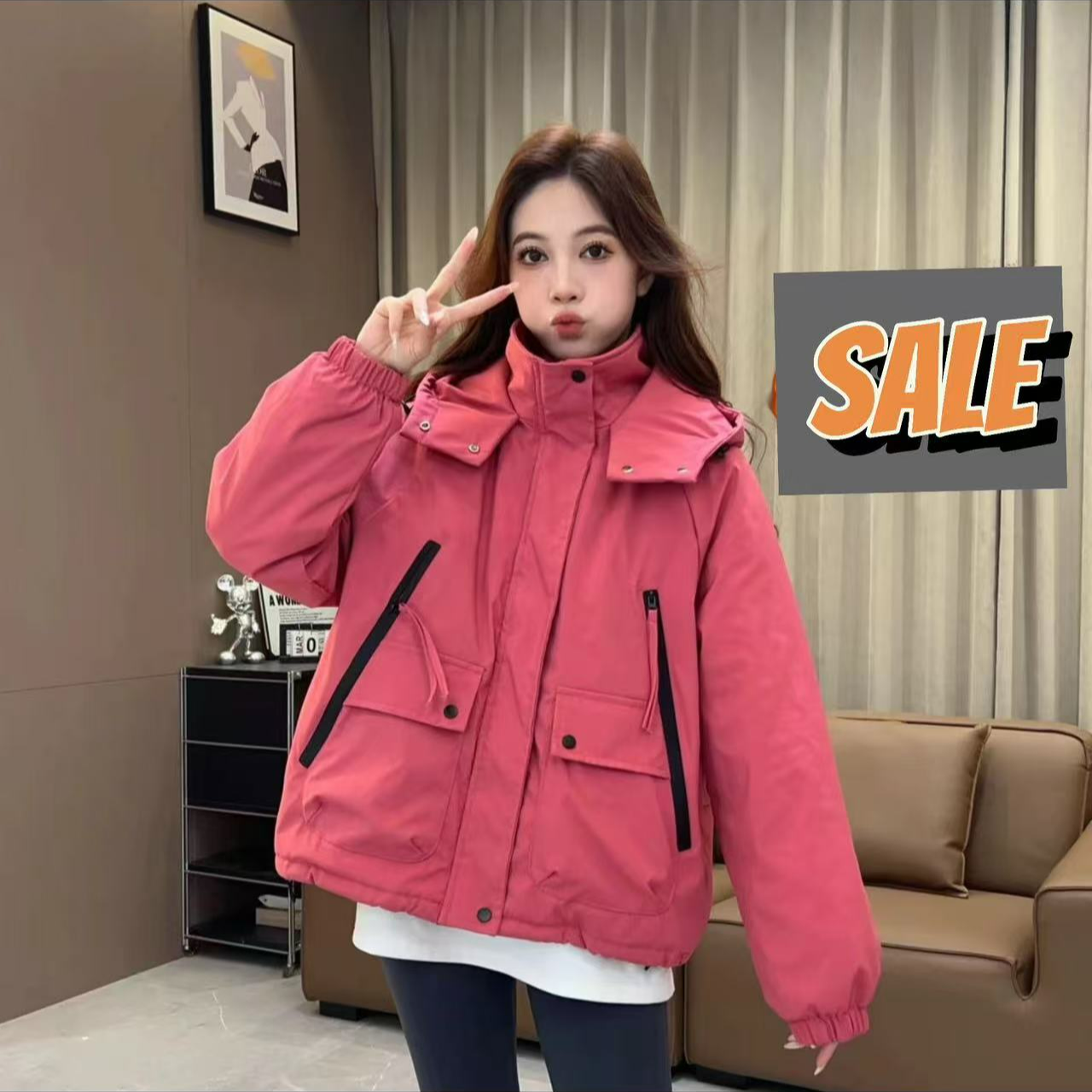 2025新款冬季女装加绒加棉外套大口袋冲锋衣外套女短款小个子上衣