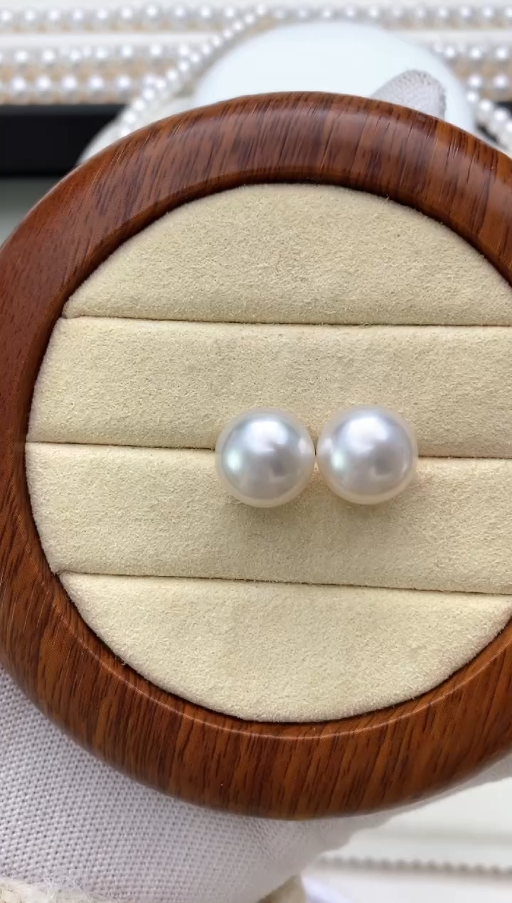 【闪购商品】海水珍珠耳钉18K金镶嵌12-13mm澳白耳钉