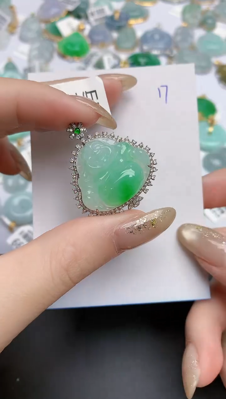 【闪购商品】翡翠颈饰18K金镶嵌天然缅甸翡翠A货