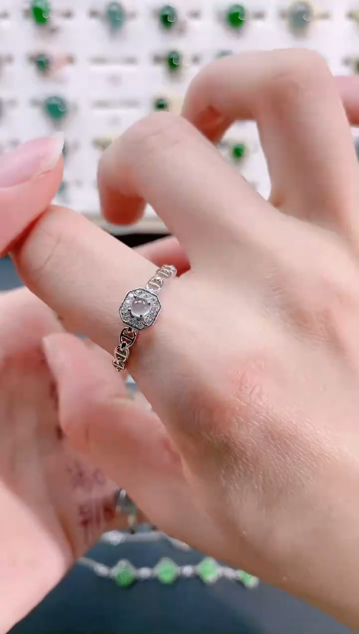 【闪购商品】翡翠戒指银S925镶嵌天然翡翠