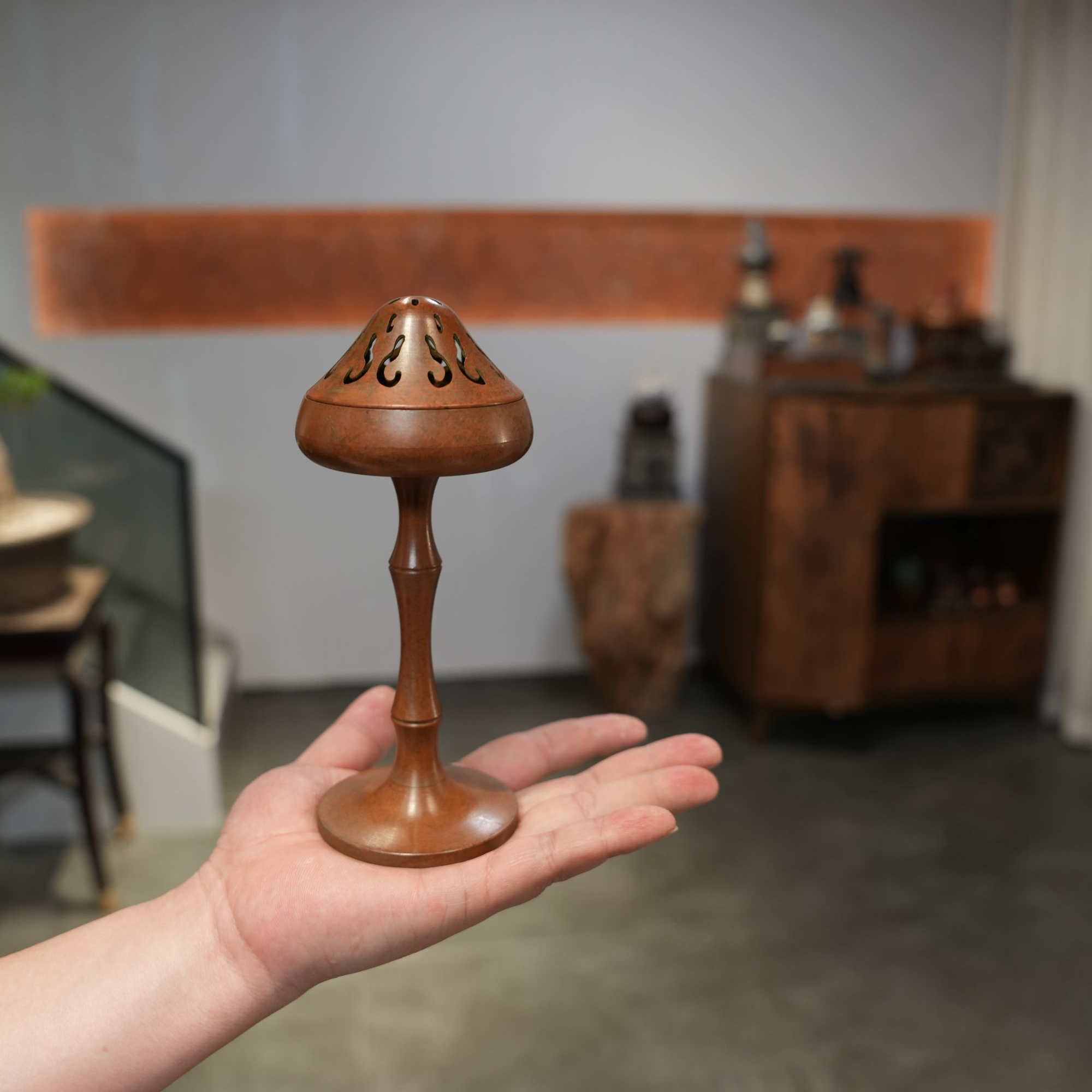 遇见.黄铜高脚竹节博山香炉盘香炉茶道配件