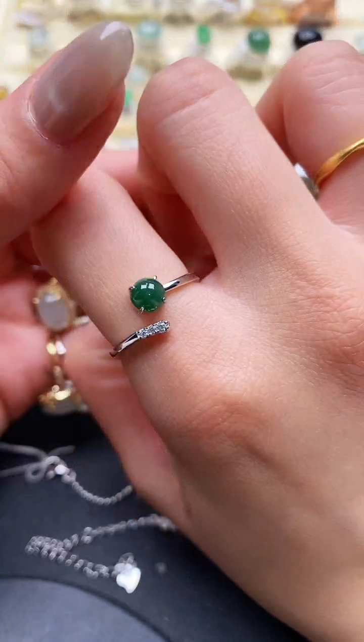 【闪购商品】翡翠戒指银S925镶嵌缅甸翡翠2   9+3