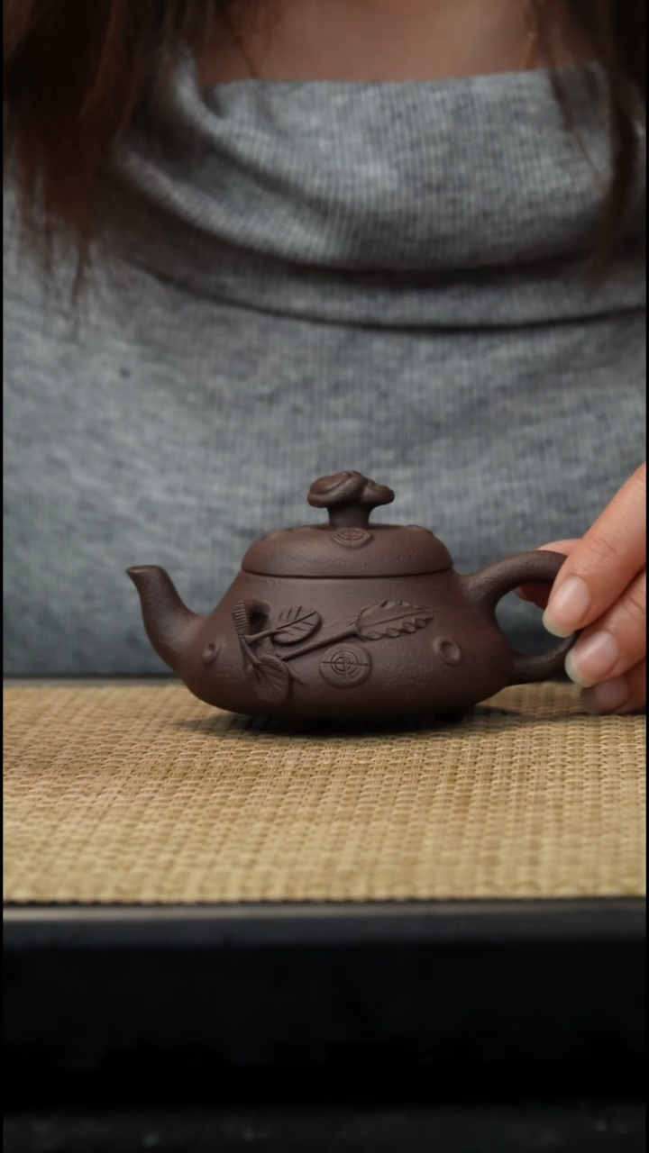 茶壶紫砂老紫泥花器汉棠瓢130c/*