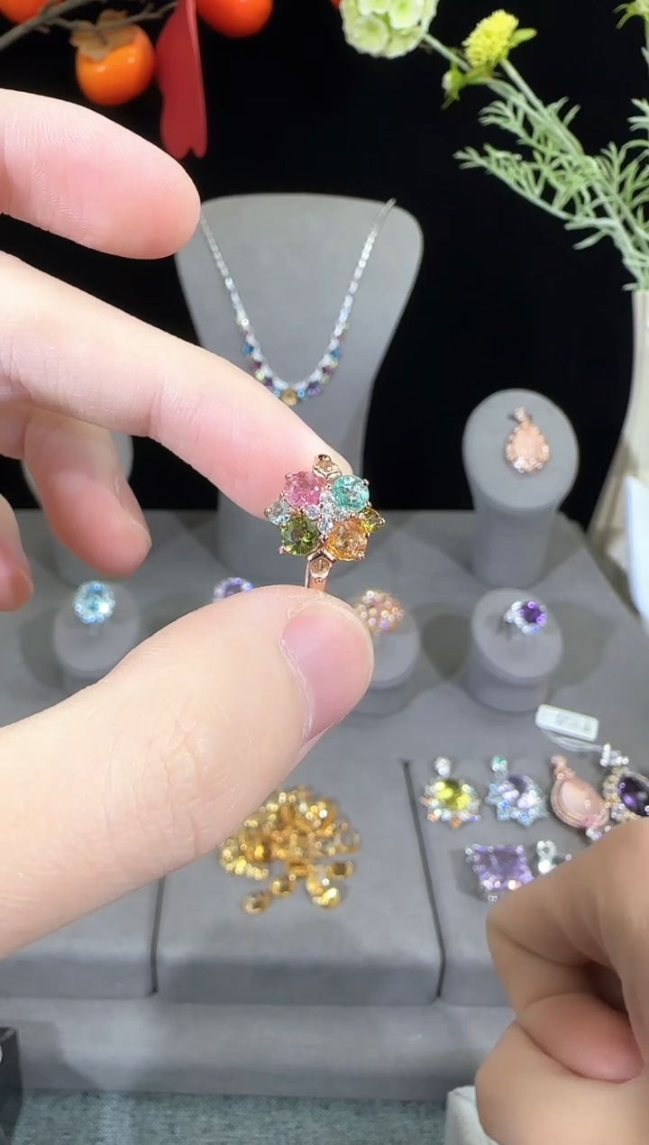 碧玺戒指银S925镶嵌设计款5mm