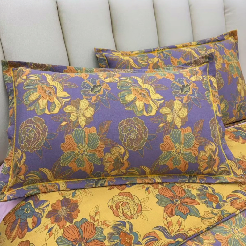 亲肤棉双层纱枕套--金彩花韵柔软舒适高档高级感透气亲肤正品爆款