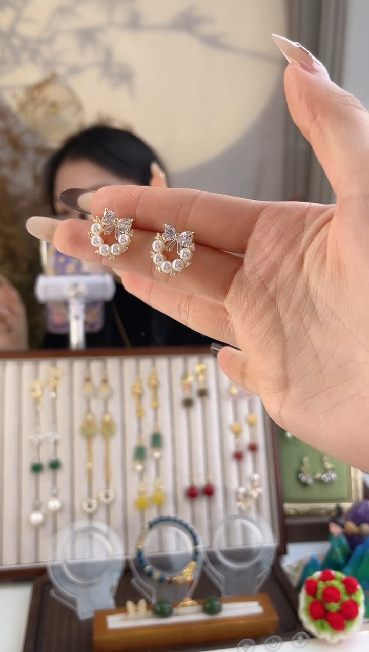 铜合金925银无3-2蝴蝶小花篮耳钉