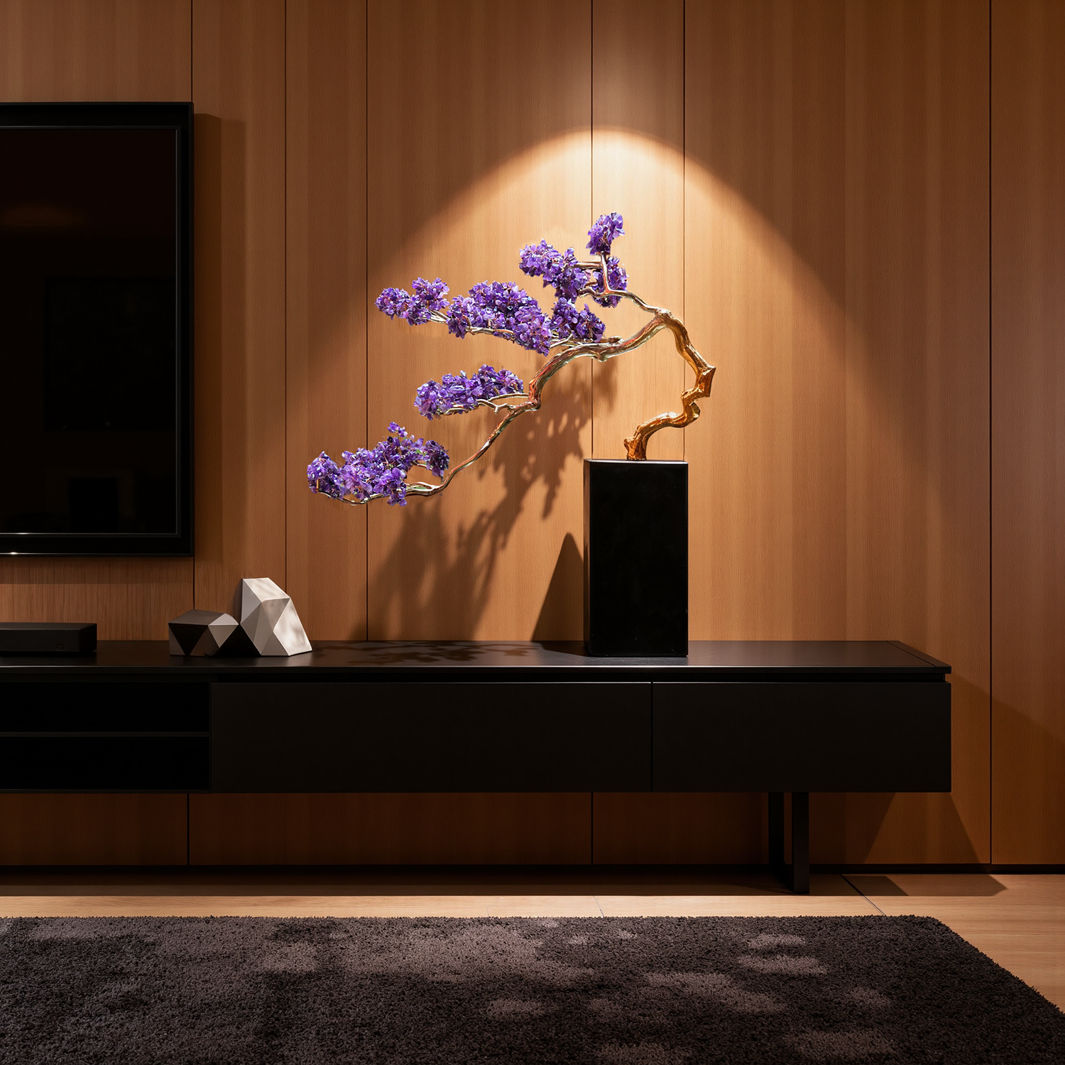 【本尼家】HY09现代轻奢装饰黄铜水晶迎客松客厅桌面饰品玄关摆件