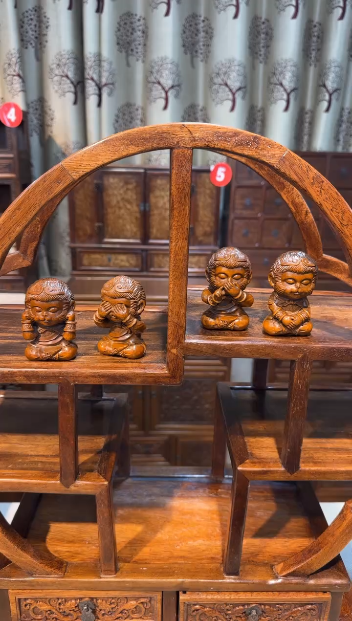 木小叶黄杨木   四个小猴子  摆件