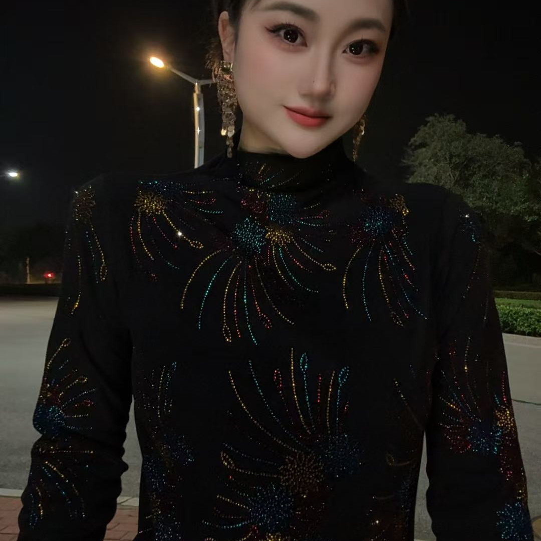 【46#】网红2025镶钻打底衫女烫钻修身显瘦上衣女D