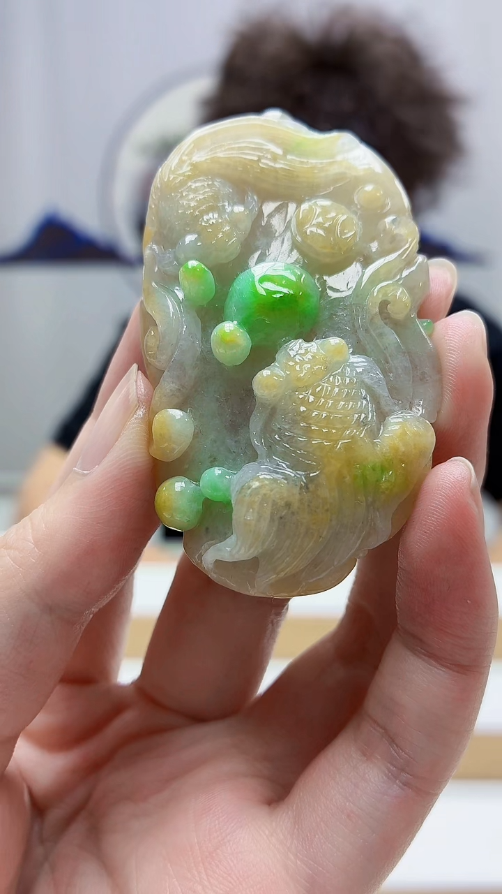 未镶嵌定制翡翠4688zm-毛货挂件荷叶鱼21