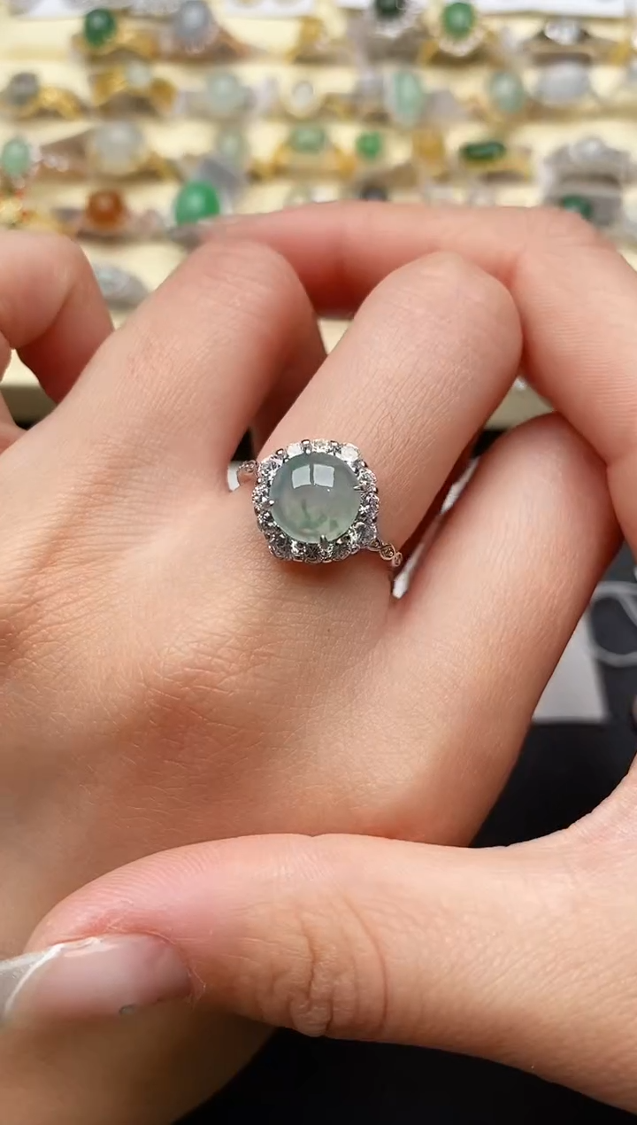 【闪购商品】翡翠戒指银S925镶嵌55555555+6