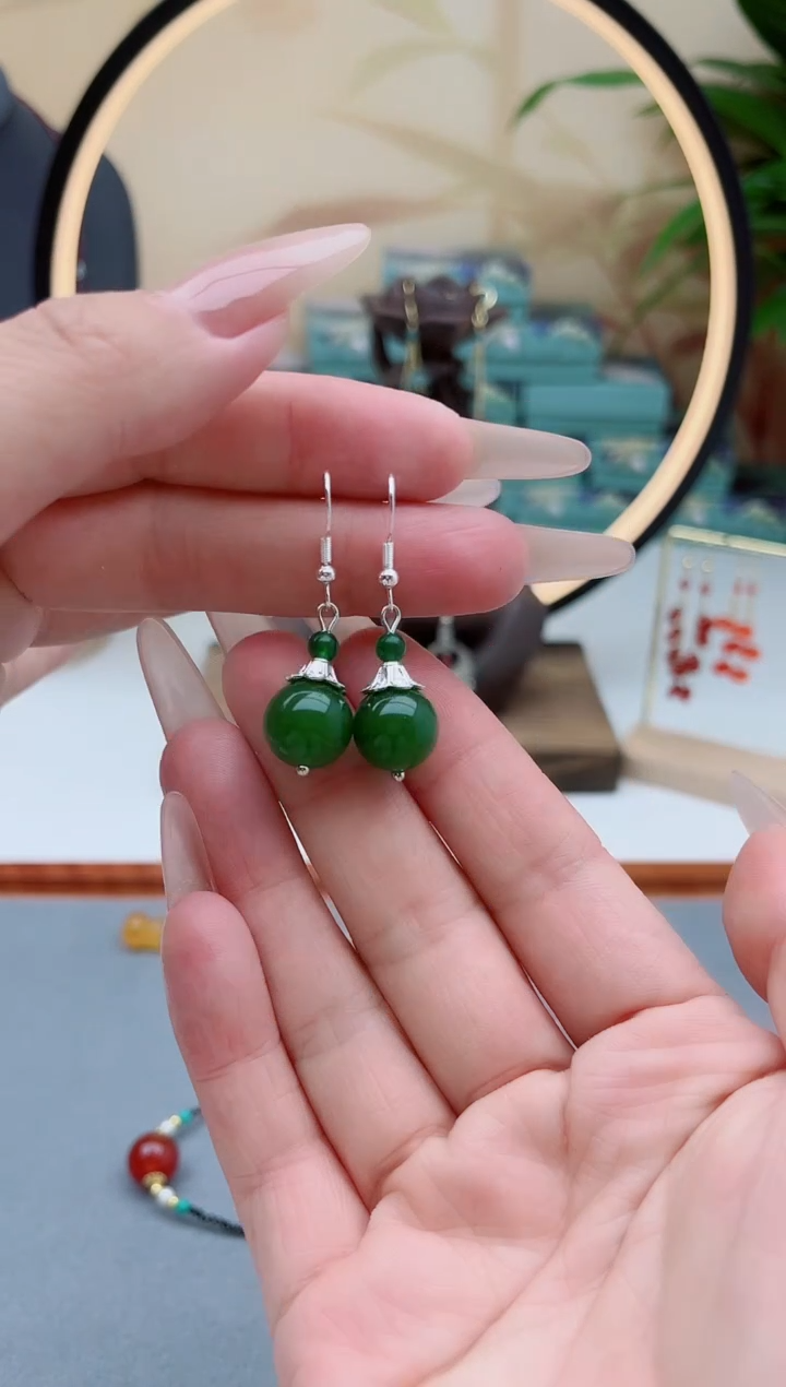 玛瑙/玉髓耳饰银S925镶嵌682