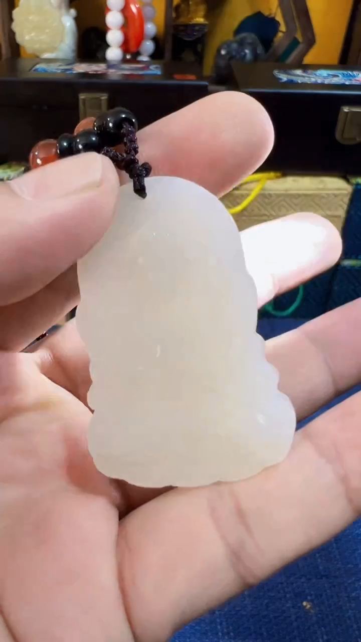 和田玉未镶嵌挂件和田 冰糯底观音牌（飞铃文玩）