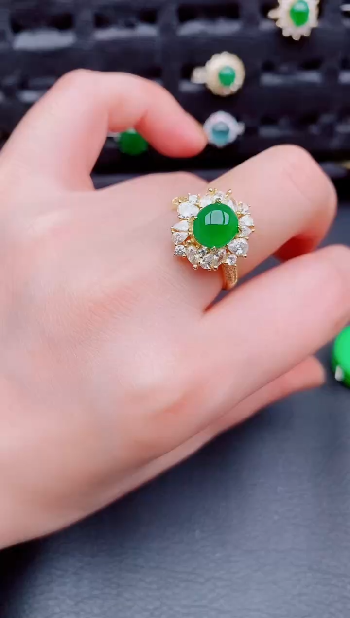 【闪购商品】翡翠戒指银S925镶嵌天然a货翡翠184