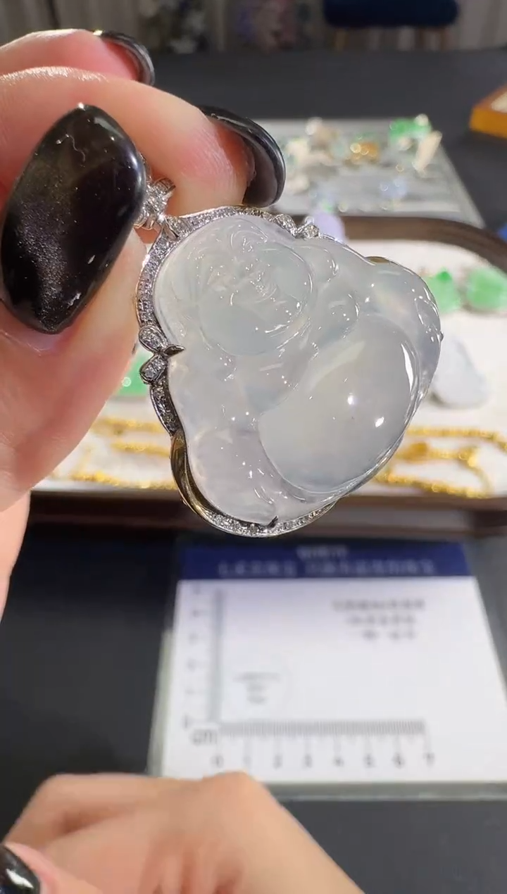 吊坠(不含链)18K金镶嵌翡翠【源头工厂】钻石镶嵌