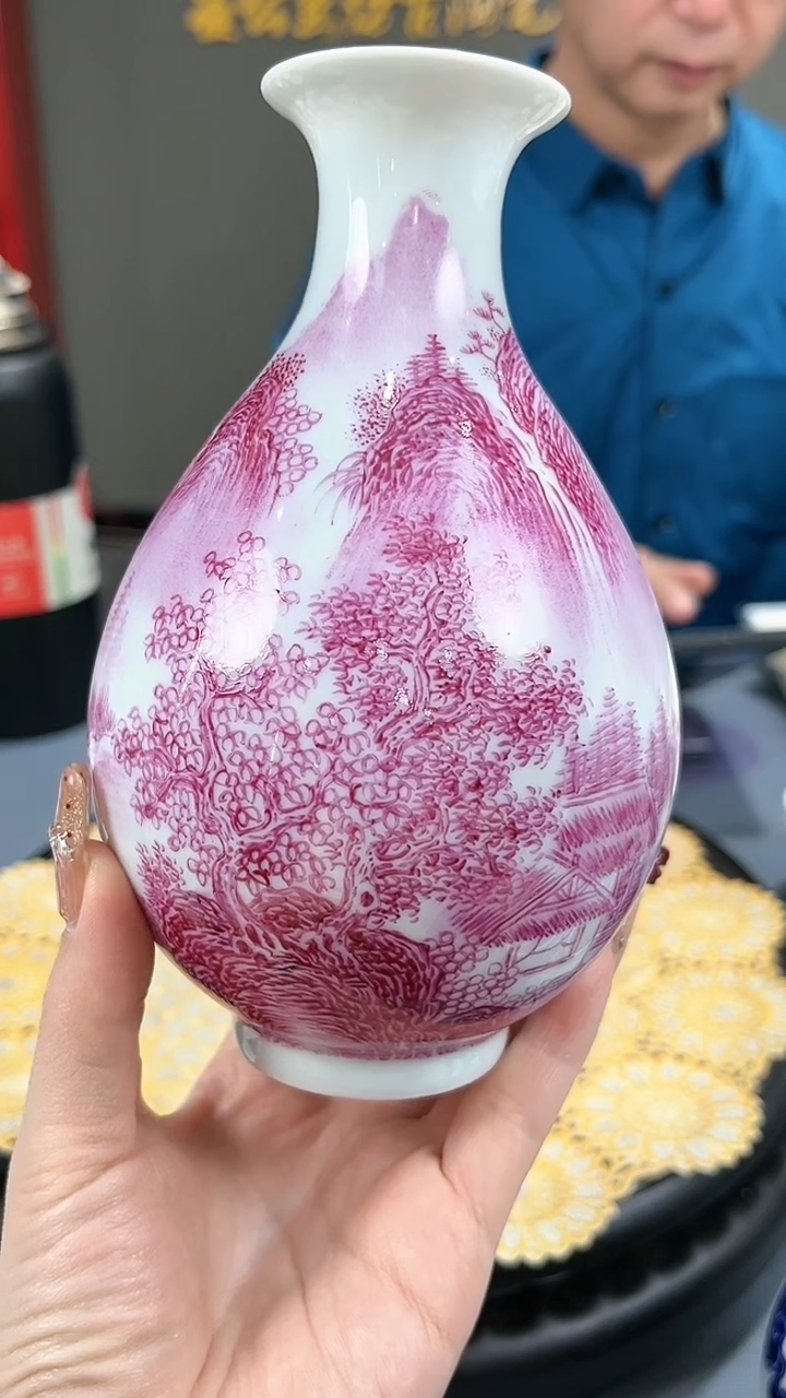 【闪购商品】官窑瓷画院993官窑瓷画院玛瑙红山水玉壶春