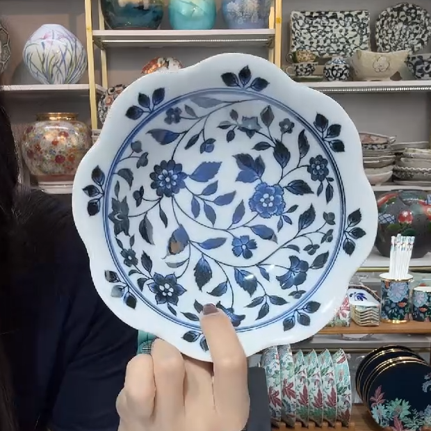 新福利九【单支】日本进口有田烧洛悠花深盘16.5cm