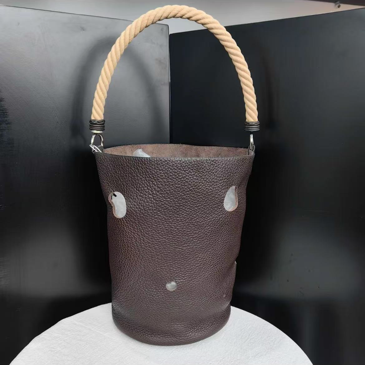 95新 Hermes/爱马仕 中古 水桶 漏斗款 摩卡色 TC皮 框l刻