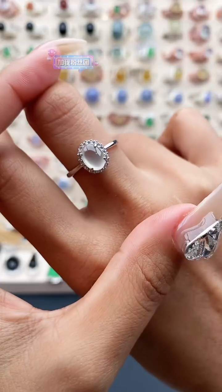 【闪购商品】翡翠戒指银S925镶嵌缅甸天然A货翡翠111  4+8