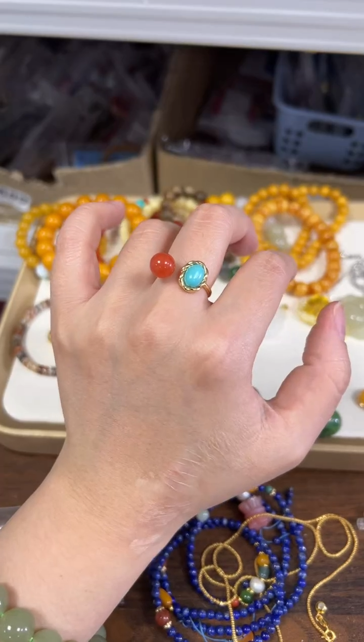 未镶嵌手链南红玛瑙南红玛瑙圆珠羽毛戒镶嵌戒指[65]