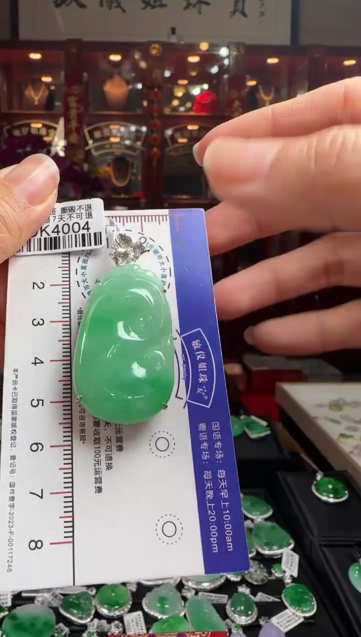 【闪购商品】翡翠颈饰18K金镶嵌DK4004冰绿如意