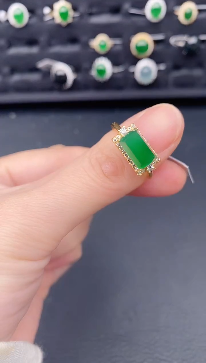 银S925镶嵌戒指翡翠天然a货翡翠493