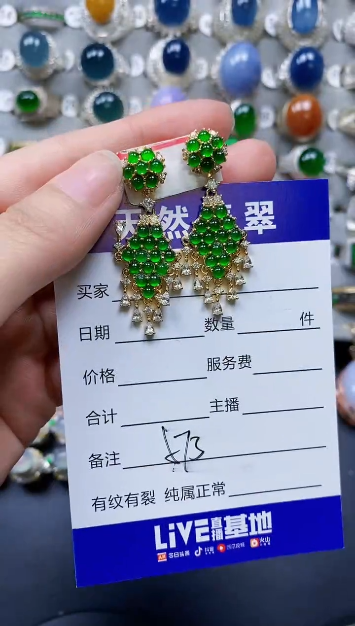 翡翠银S925镶嵌耳饰0573