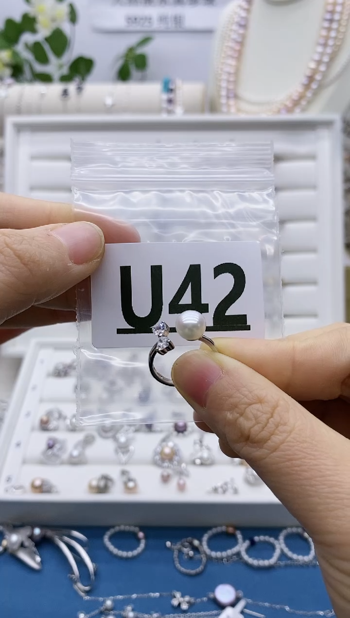 银S925镶嵌无淡水珍珠波**店U42
