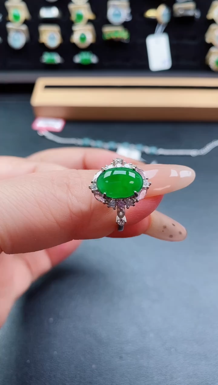 银S925镶嵌戒指翡翠1