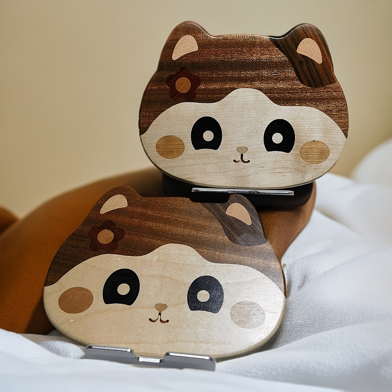 榉木胡桃木款三花猫平板支架收纳