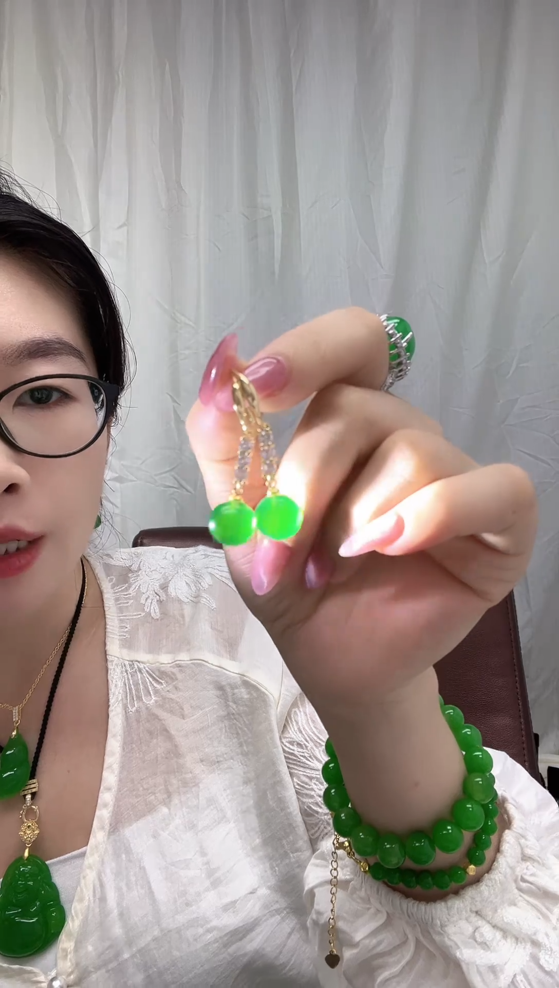 14K金镶嵌翡翠耳饰耳钉