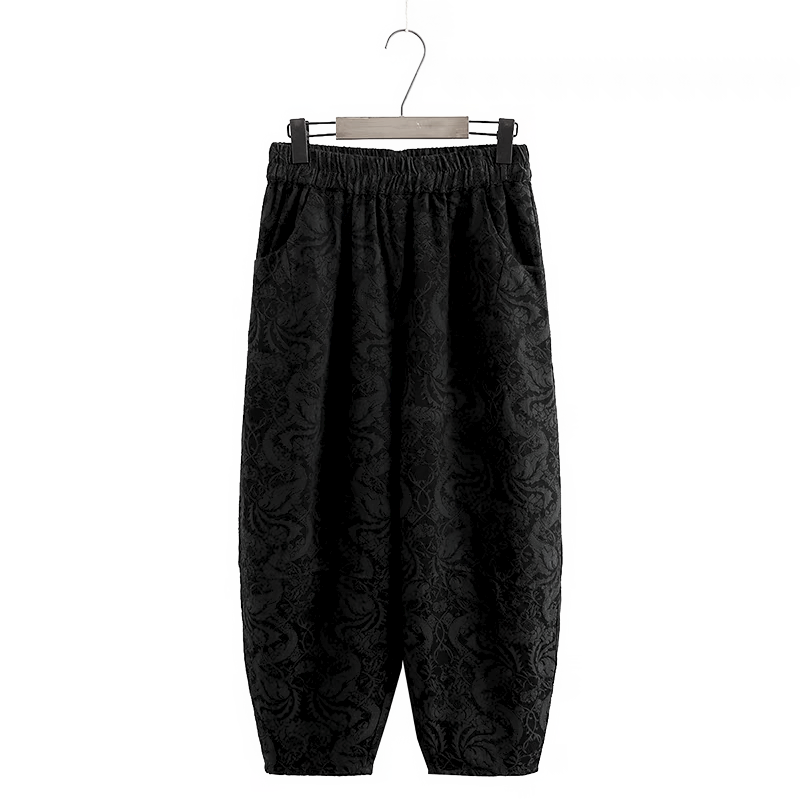 双面提花松紧腰收脚裤复古港风常规款哈伦裤收脚女装中式唐装裤子