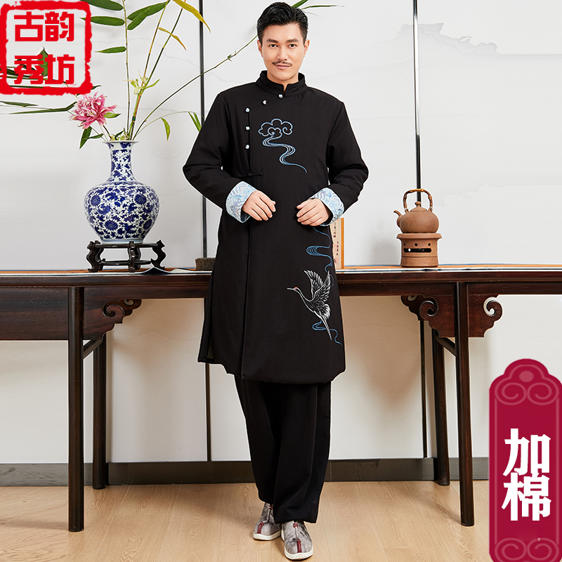 冬季中国风男装男加厚唐装中式汉服古风古装表演出民族风茶禅修服