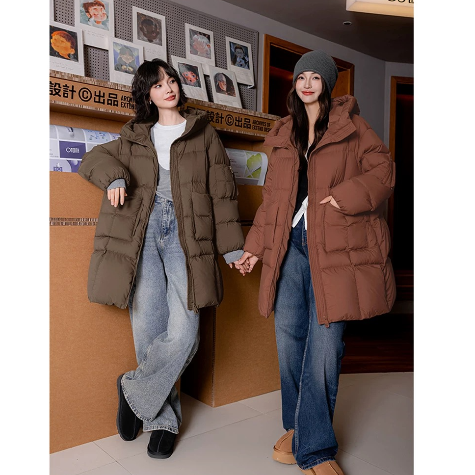 【冬季必入】时尚宽松中长款加厚连帽韩版休闲百搭洋气外穿羽绒服