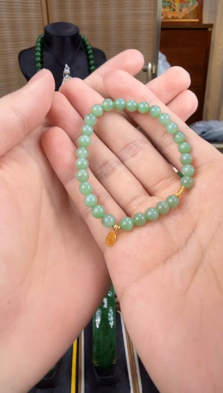 【闪购商品】和田玉（碧玉）手串18K金镶嵌 