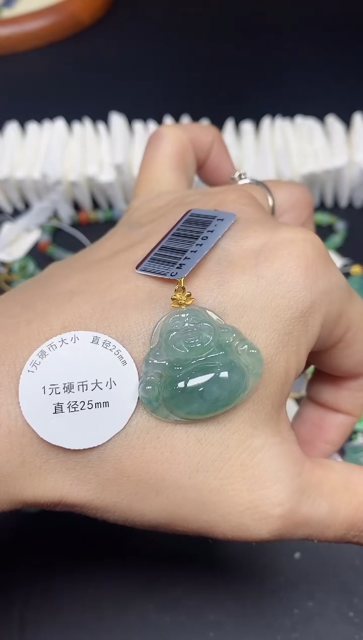 吊坠(不含链)18K金镶嵌翡翠佛公18K金扣镶嵌@@CMT1101-1