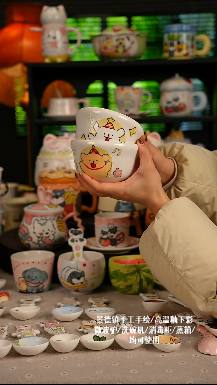 陶瓷无盖款景德镇高温釉下彩纯手绘创意瓷