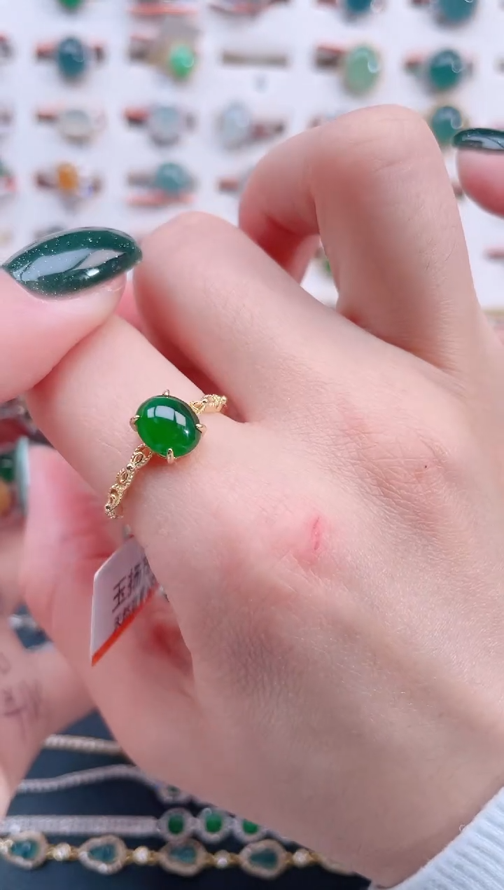 银S925镶嵌戒指翡翠天然翡翠