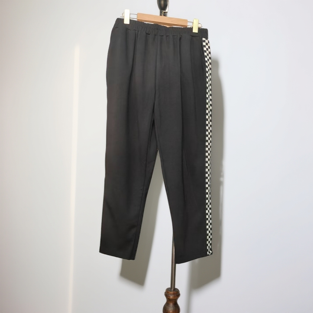 秋冬新款宽松撞色格子休闲裤W126