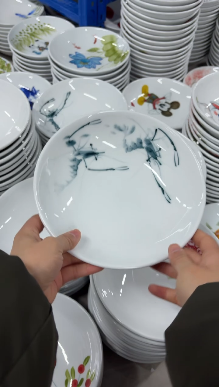 景德镇高温陶瓷食品级手绘釉中彩餐具-圆深盘