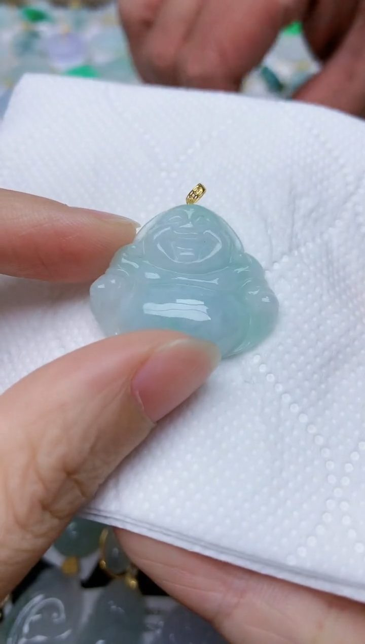 翡翠18K金镶嵌颈饰天然缅甸A货翡翠