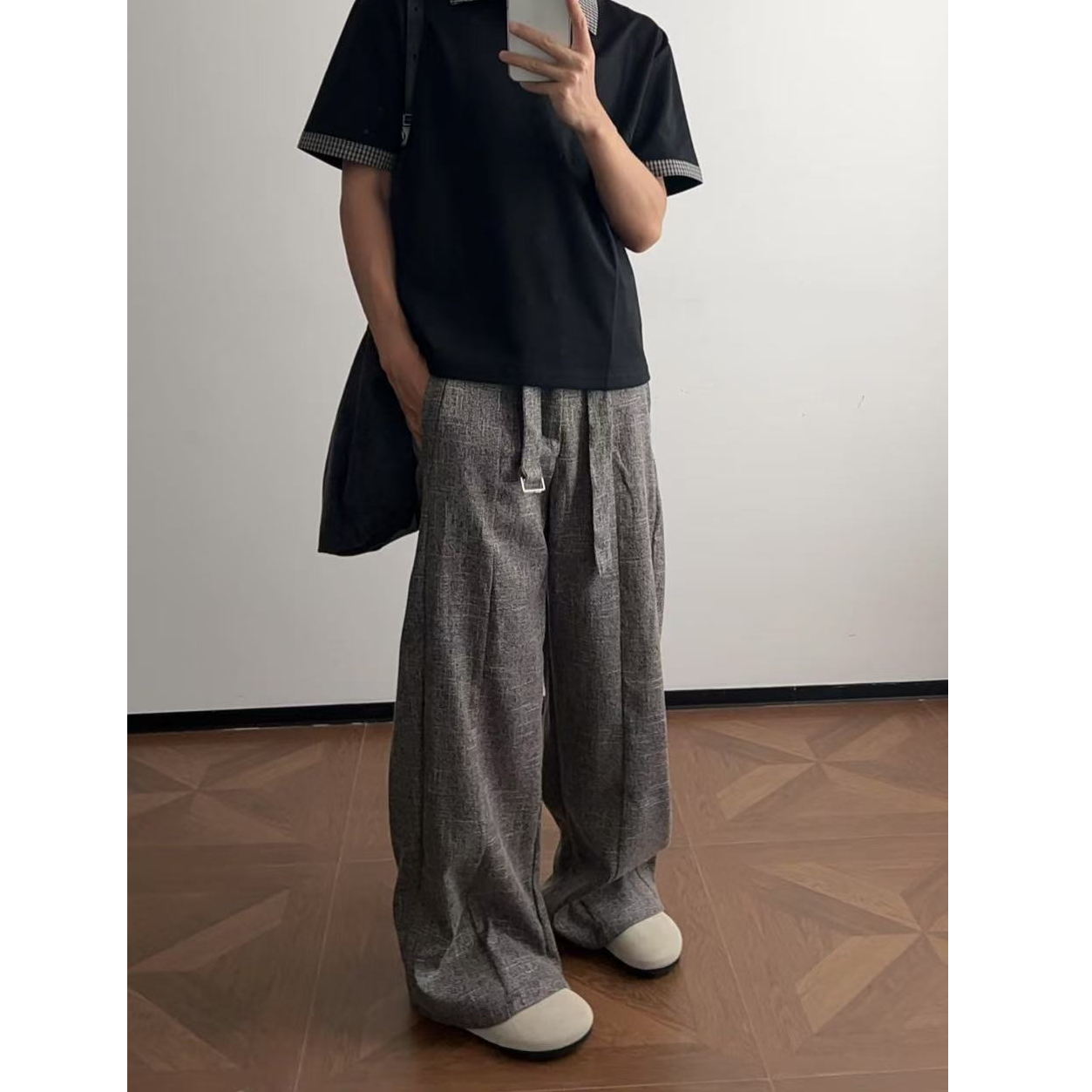 夏日薄款 老钱风纹理竹节麻料垂感休闲西裤【配裤腰】